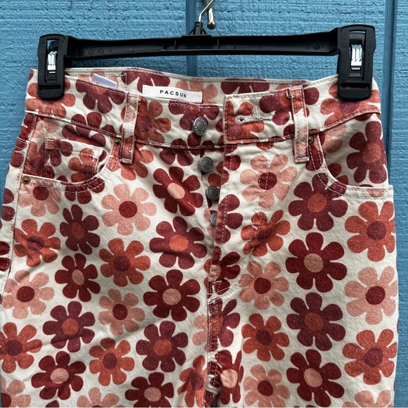 Pacsun 70’s flower pink and red jeans - Picture 2 of 5